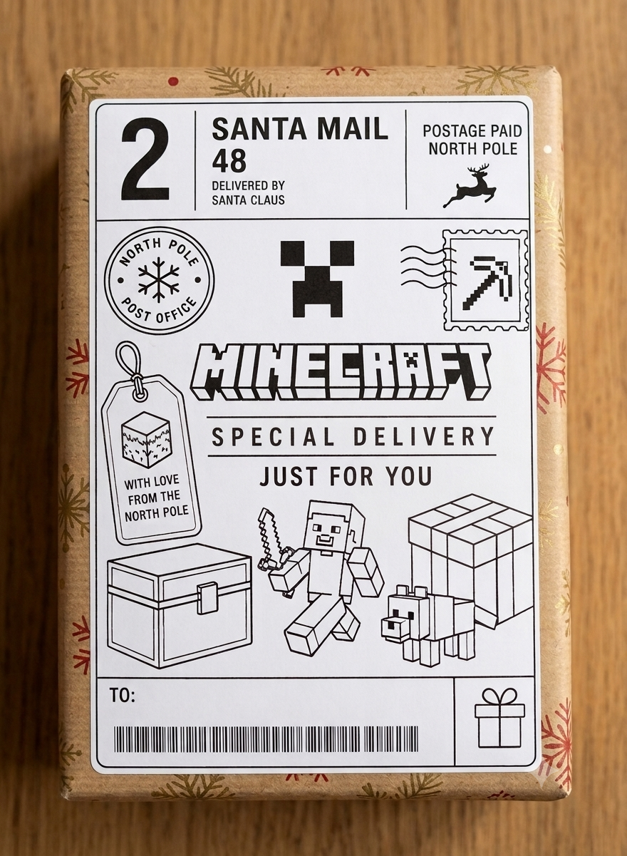Personalised Minecraft Santa Delivery Label Stickers (4x6 Inches) x10